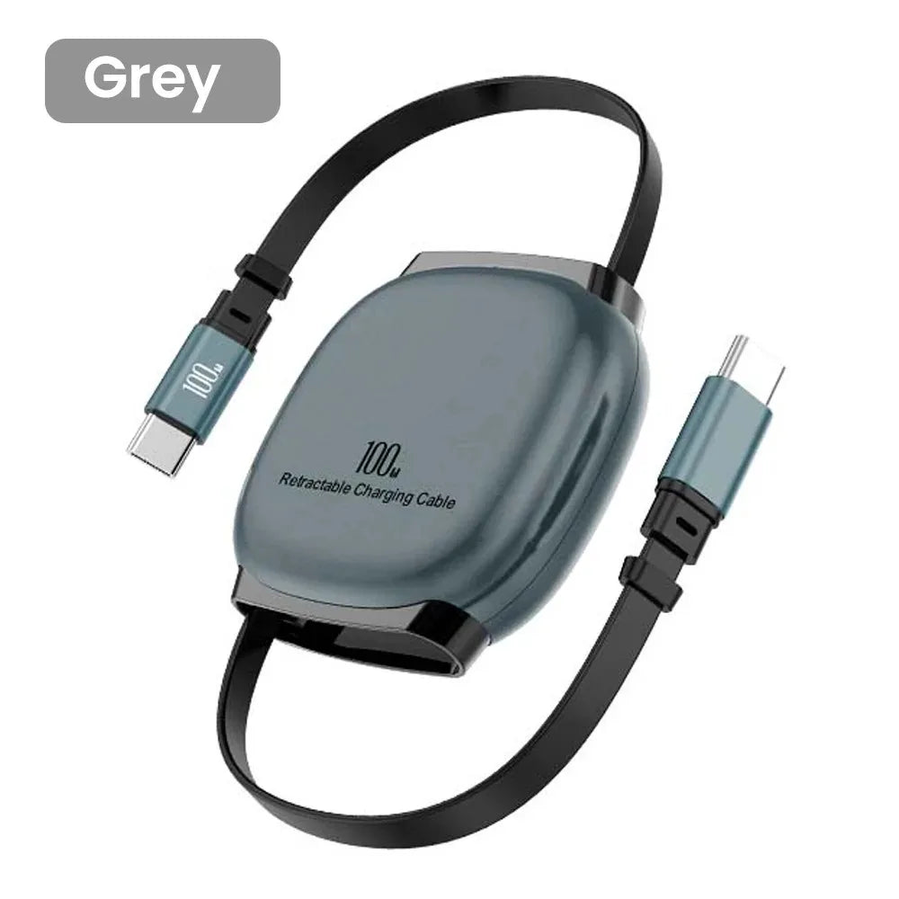 USB-C 100W Fast Charging Retractable Cable | Qme Retractable USB-C Cable Qme Grey 1m