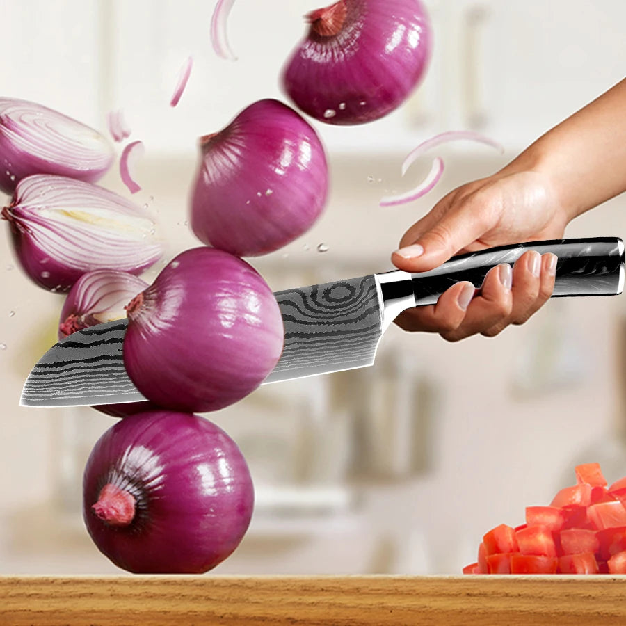 XITUO Japanese Knife Set – Damascus Pattern & Resin Handle Kitchen Knife Set Qst