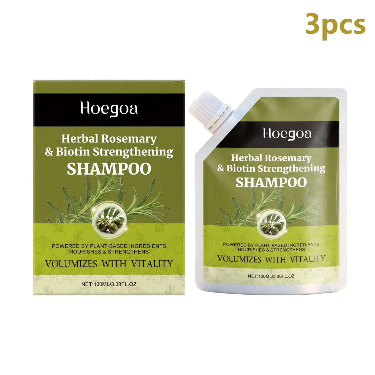 Hoegoa Rosemary Biotin Shampoo – Volumizing Hair Strengthener 100ml Hair Growth Shampoo Qst 3pcs