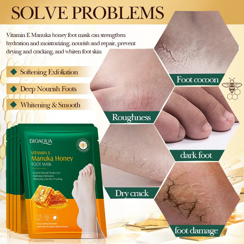 Honey Exfoliating Foot Mask – Moisturizing Pedicure Foot Peel Exfoliating Foot Mask Qst