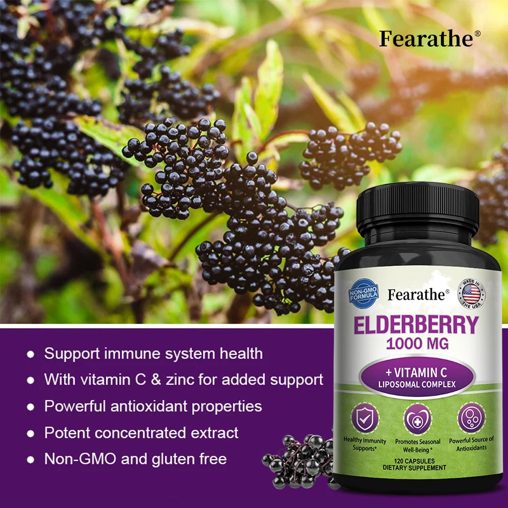 Fearathe Black Elderberry Capsules – Antioxidant Supplement Herbal Supplement Qst