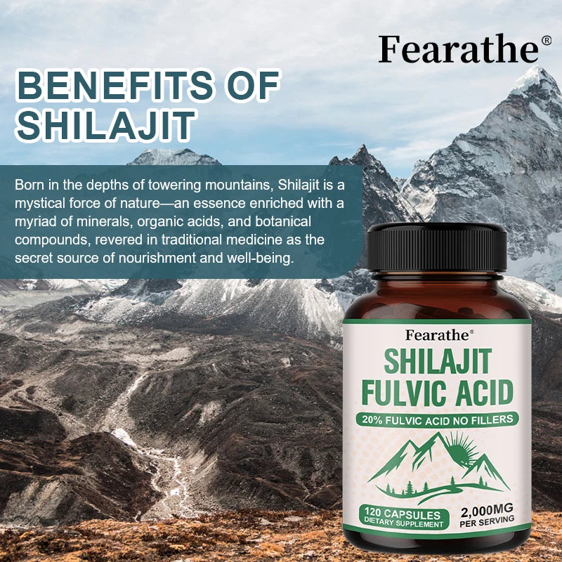 Fearathe Shilajit Capsules 120ct | Energy, Focus & Immune Support Herbal Supplement Qst