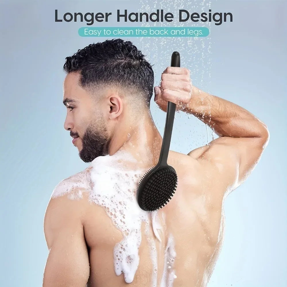 Double-Sided Silicone Back Scrubber Long Handle Bath Brush Silicone Bath Brush Qme