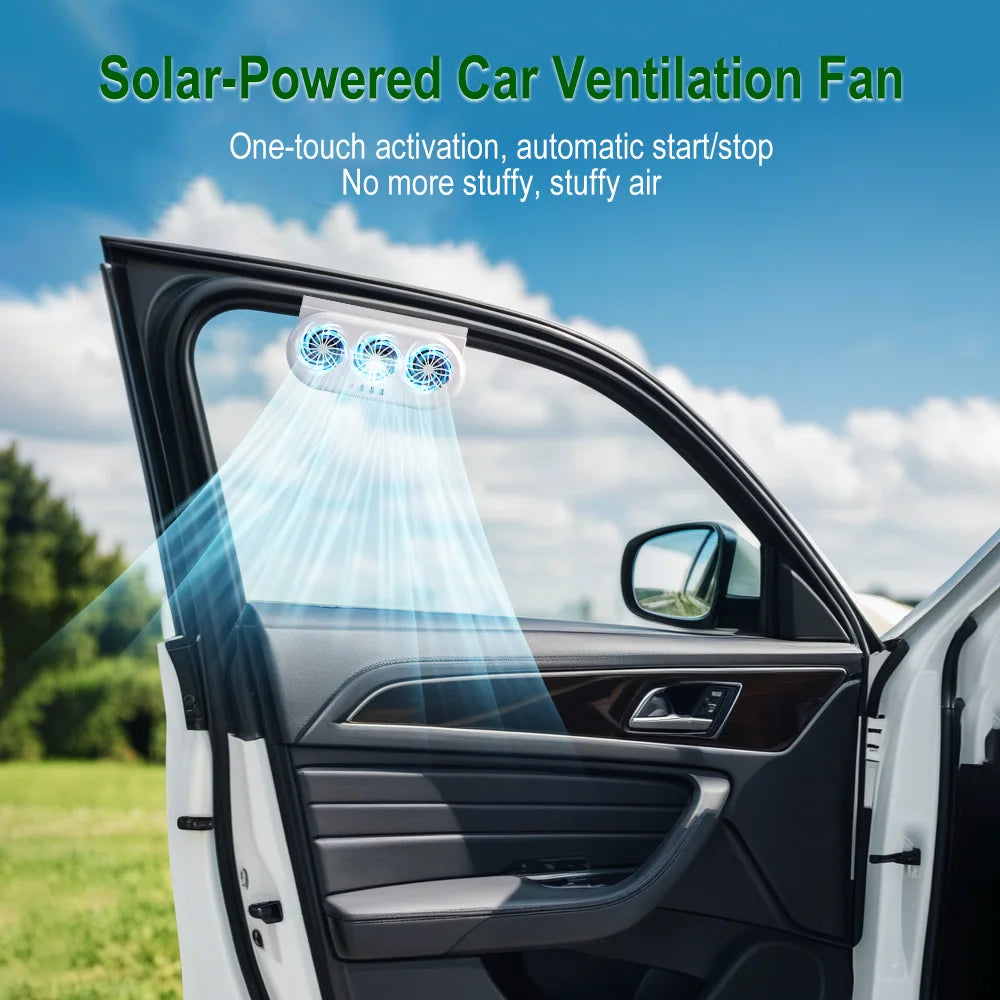 Solar Powered Car Exhaust Fan – 3-Motor Ventilation Cooling Car Ventilation Fan Qst