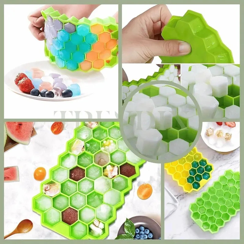 Honeycomb Silicone Ice Cube Tray 37-Grid with Lid | Food Grade Silicone Ice Cube Tray Qme