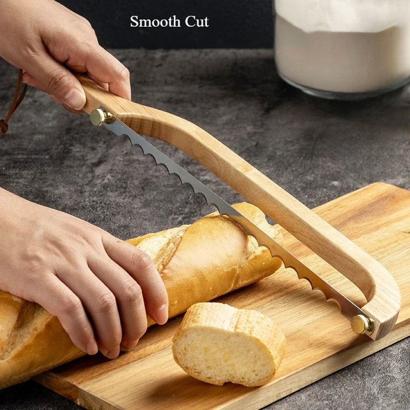 Wooden Bow Bread Knife – Sushi & Baguette Saw Cutter Bread Saw Knife Qme