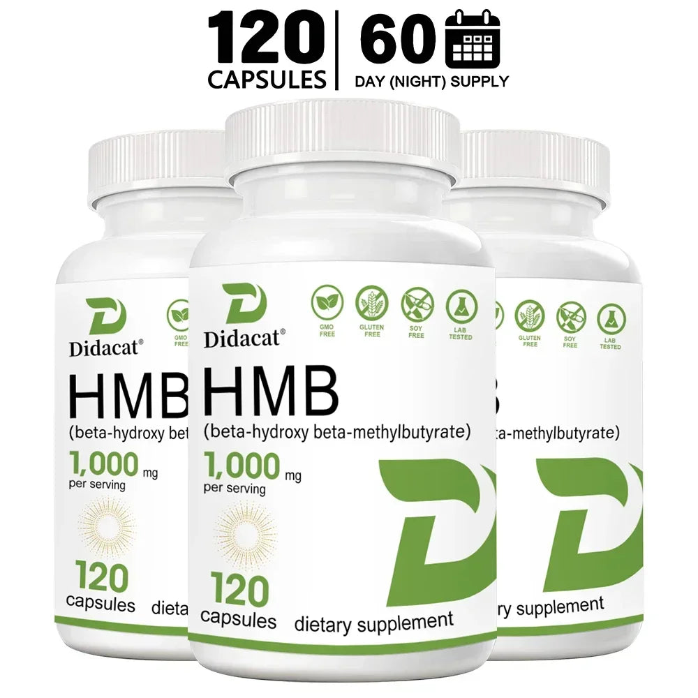 HMB 1000mg Muscle & Energy Supplement – Non-GMO, Gluten Free Sports Supplement Qst 120count-3bottle