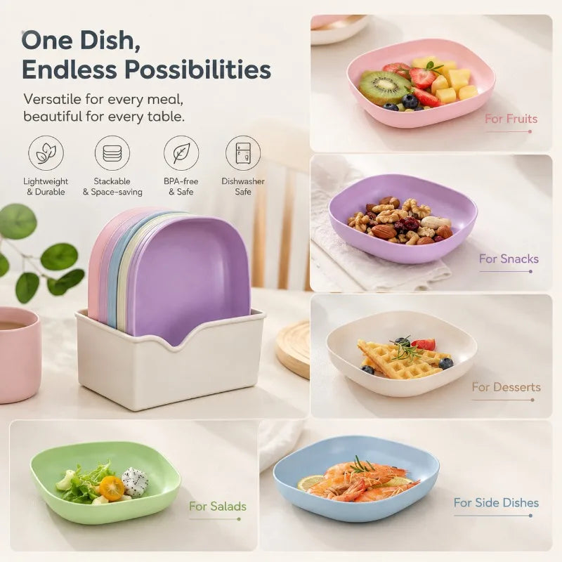 Food Grade Plastic Square Plate Set – Lightweight Tableware Plastic Plate Set Qme