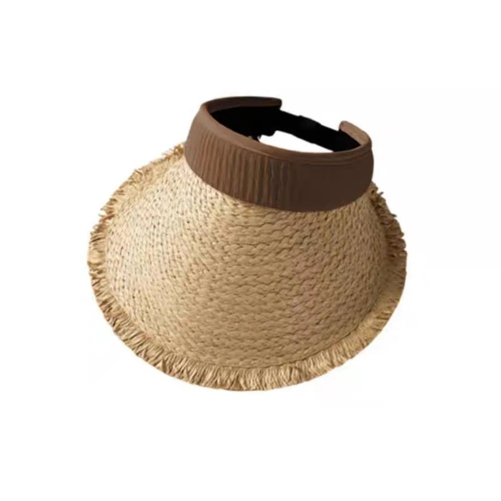 Woven Straw Visor Cap – Hollow Sun Hat for Big Heads Straw Visor Hat Qme Coffee
