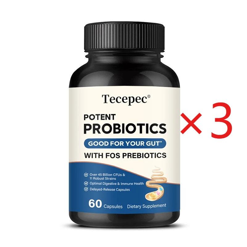 Tecepec Probiotics & Prebiotics Capsules | Digestive Support Probiotic Supplement Qst 60 count-3 bottle
