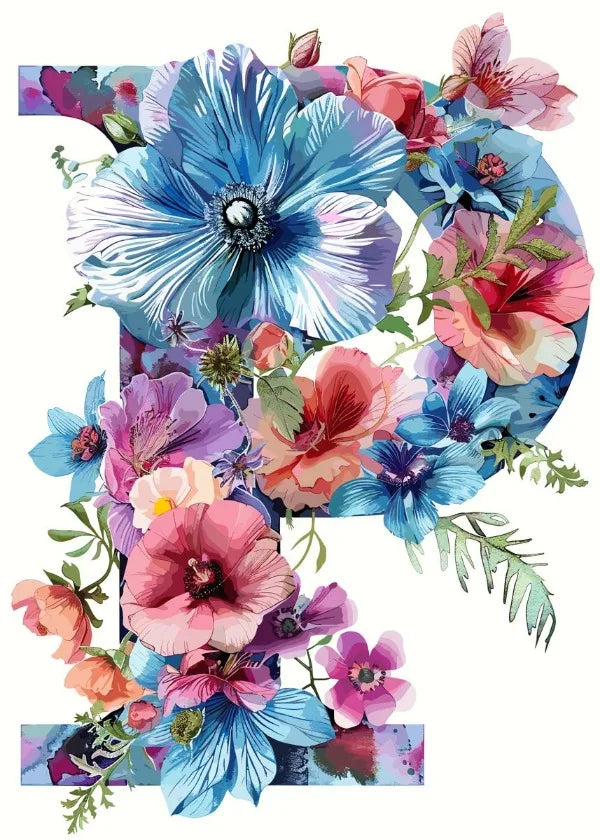 Flower Alphabet Wreath Canvas Wall Art – Modern Aesthetic Poster Canvas Wall Art Qst
