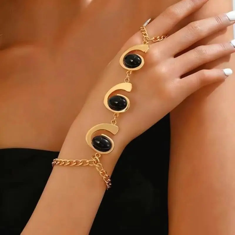 Women's Gold Crystal Ring Bracelet Elegant Hand Chain Crystal Hand Chain Bracelet Qme