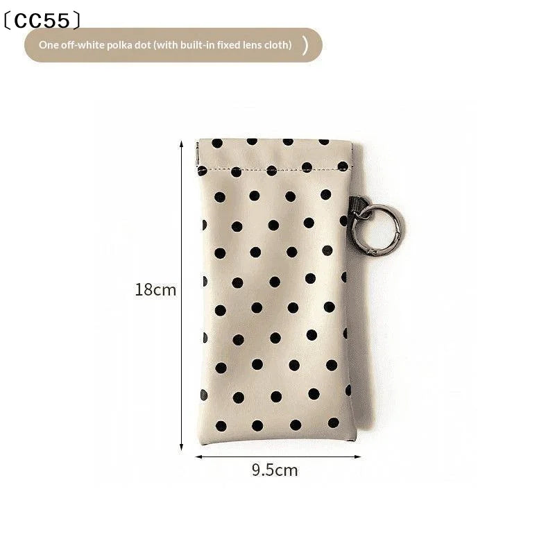 Polka Dot Eyeglass Pouch with Keychain – PU Leather Soft Case Eyeglass Pouch Case Qst