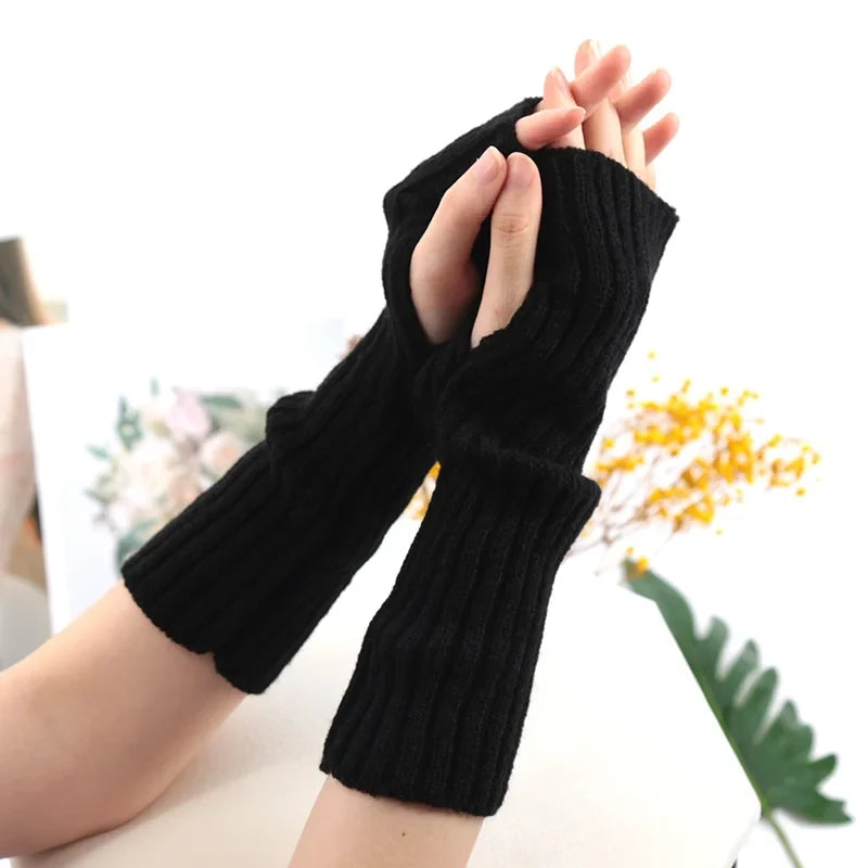 Women's Long Fingerless Gloves Kawaii Knit Arm Warmers Fingerless Arm Warmers Qme