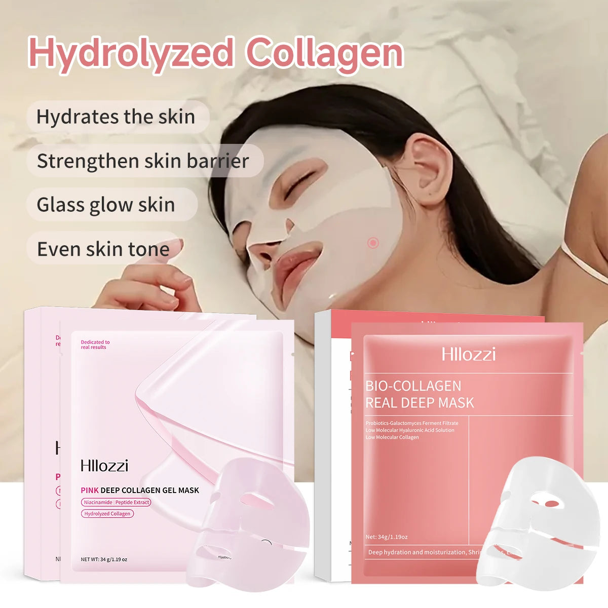 Pink Bio-Collagen Deep Gel Mask – Moisturize & Brighten Skin Collagen Face Mask Qst