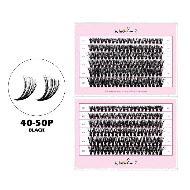 NATUHANA DIY Cluster Eyelashes – Individual Volume Lash Extensions Cluster Eyelashes Qme 40-5012rows Mix8-16