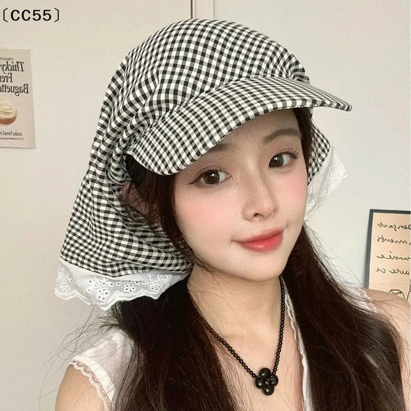 Women's Plaid Triangular Headscarf Cap – Sun Visor Hat Sun Visor Cap Qst