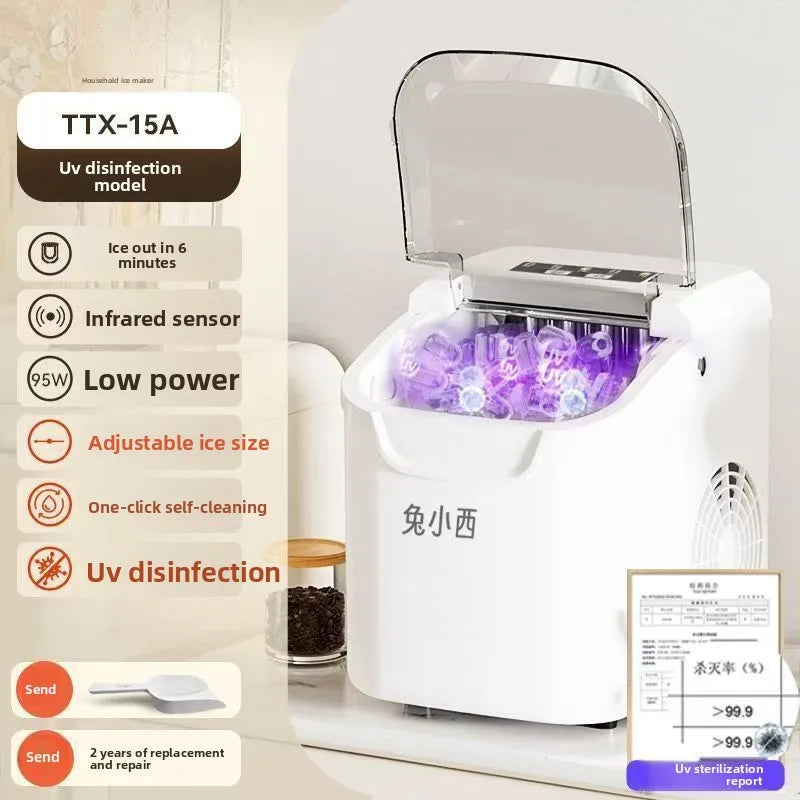 HAOYUNMA 95W Ice Maker 12KG/Day Round Ice Auto-Clean Machine Countertop Ice Maker Qst white-hh