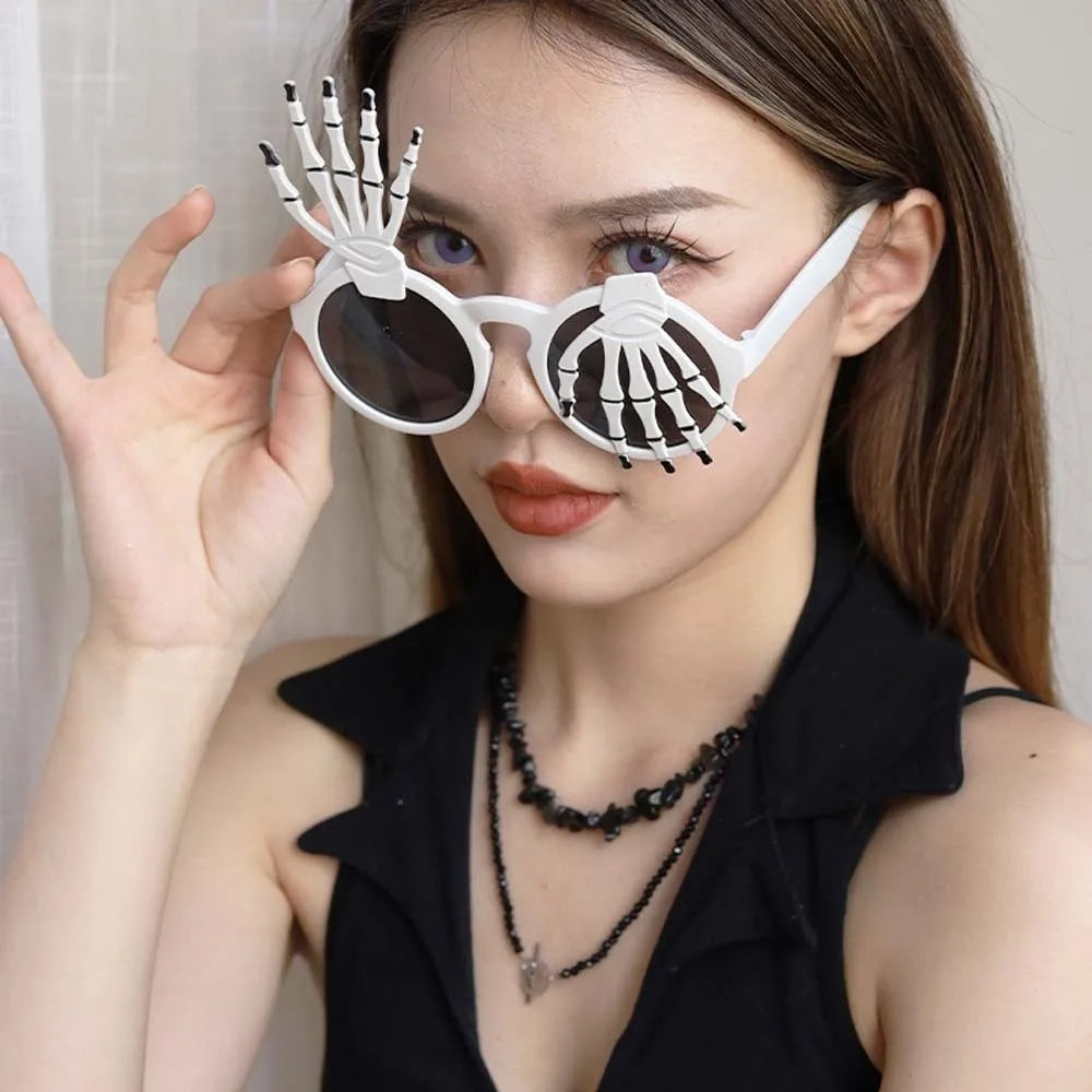 Skeleton Hand Halloween Sunglasses – Spider Web Dark Lenses Novelty Costume Sunglasses Qme