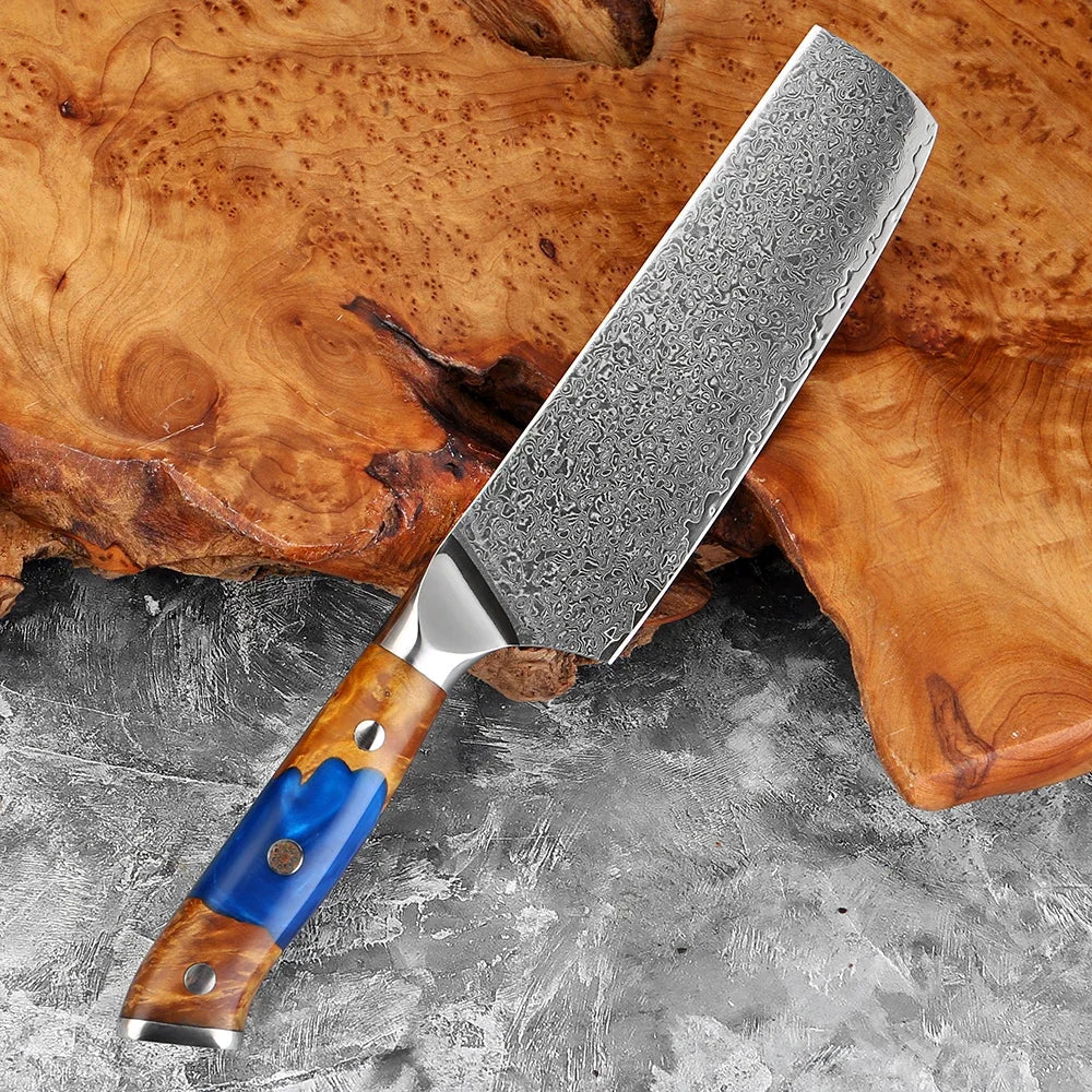 7.5" Damascus Steel Cleaver Knife – Stabilized Wood Handle Damascus Cleaver Knife Qst