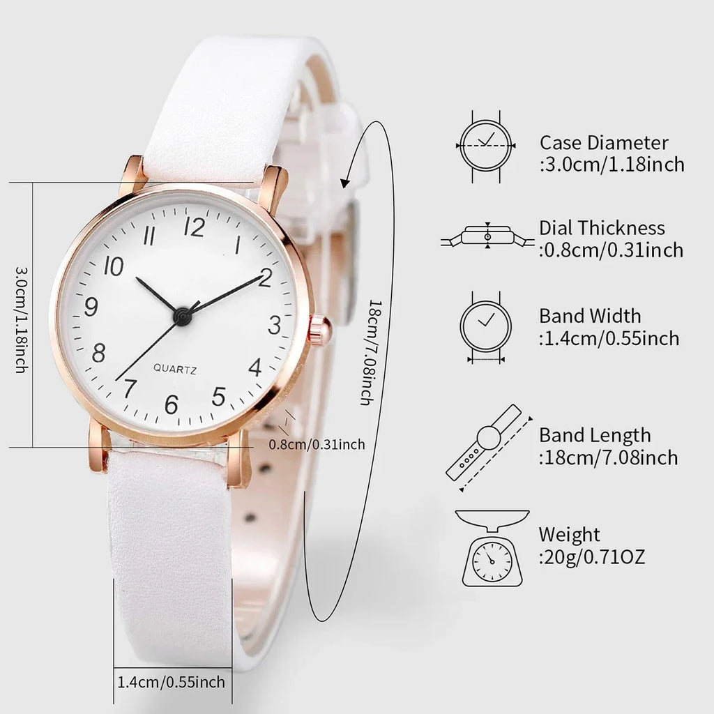 Infinity Heart Watch & Bracelet Set – Women's White Leather Quartz Watch Bracelet Set Qme