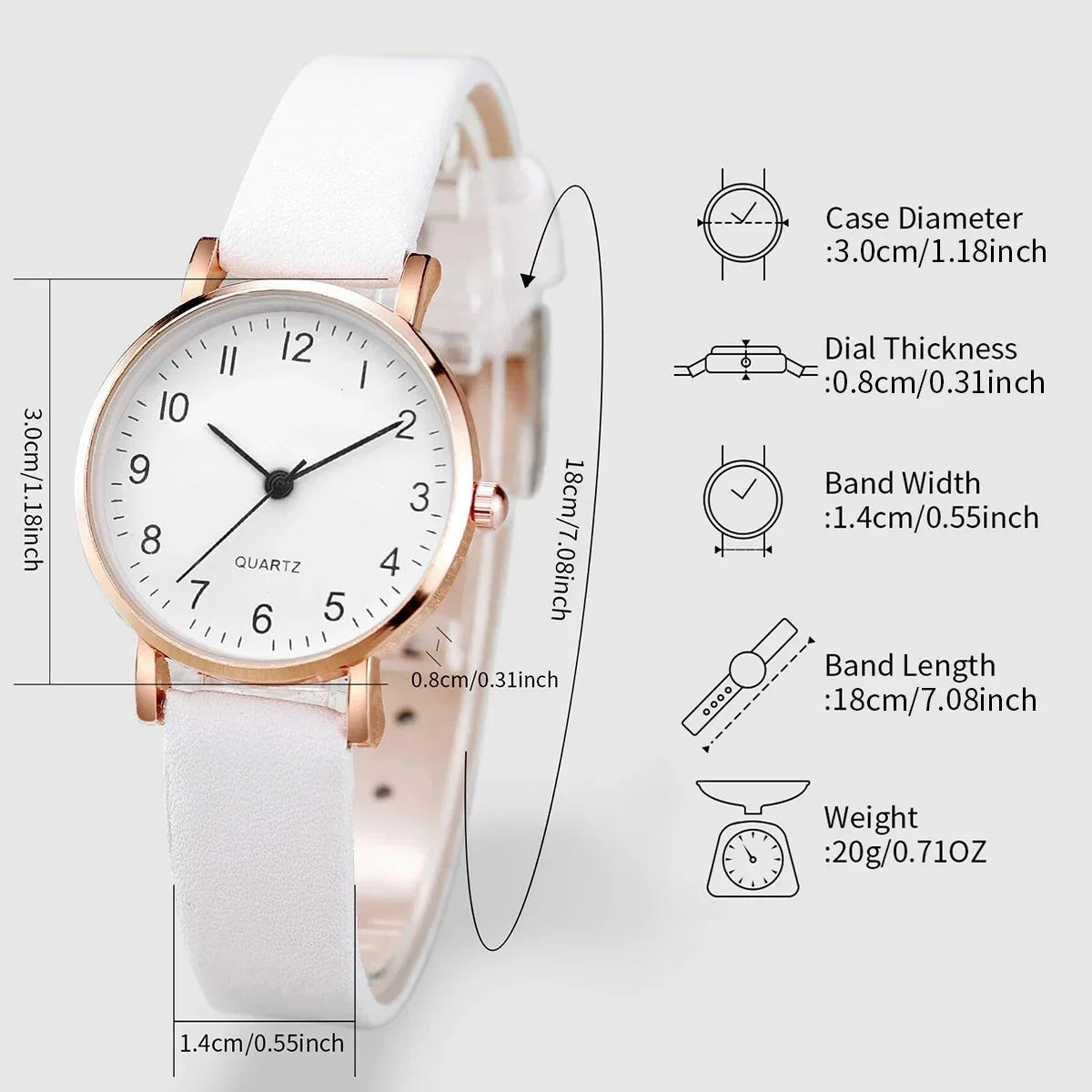 Infinity Heart Watch & Bracelet Set – Women's White Leather Quartz Watch Bracelet Set Qme