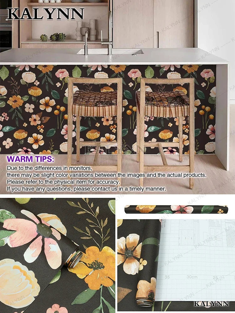 Floral Peel & Stick Wallpaper – Vinyl Contact Paper for Kitchen Peel & Stick Wallpaper Qme Floral-black 45cmx5M