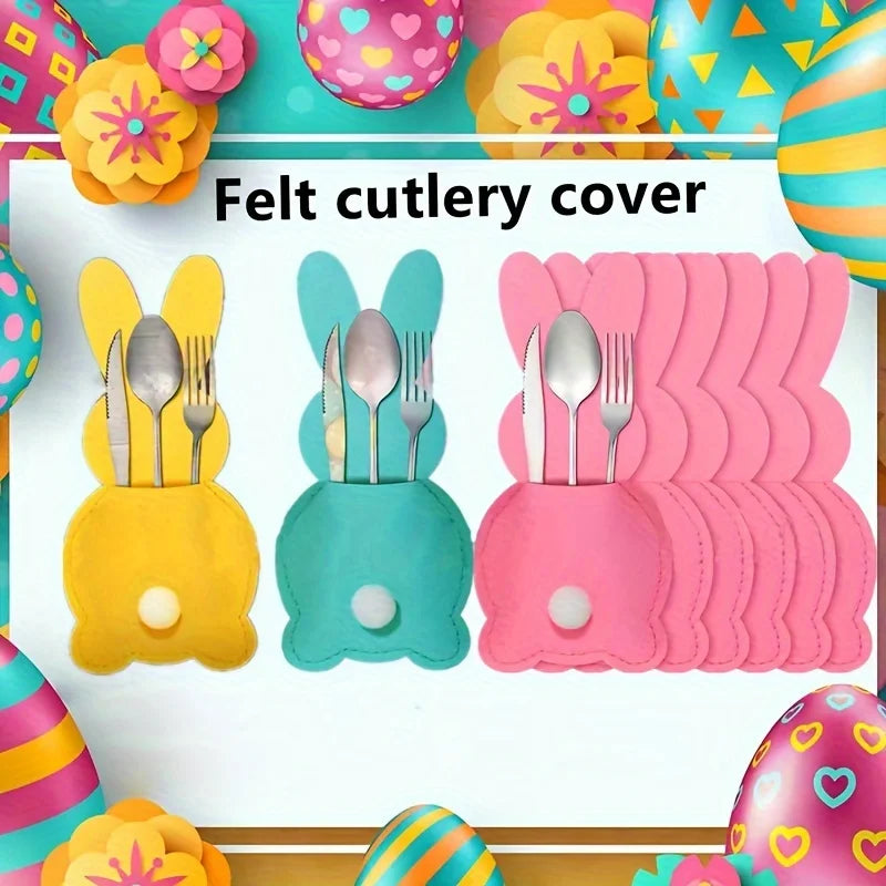 Easter Rabbit Felt Tableware Bags – Cute Cutlery Holder Set Tableware Holder Qme