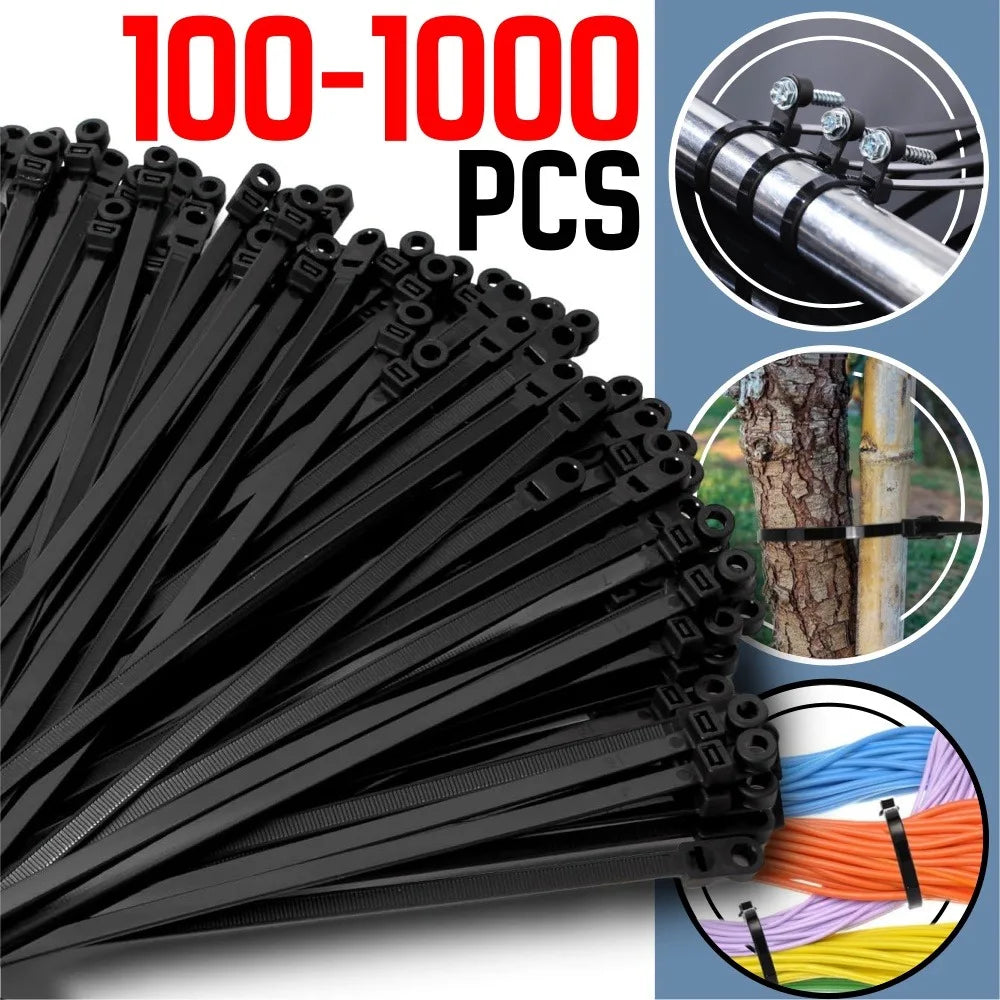 100-Pack Screw Hole Cable Ties Heavy Duty Self-Locking Nylon Cable Ties Qme