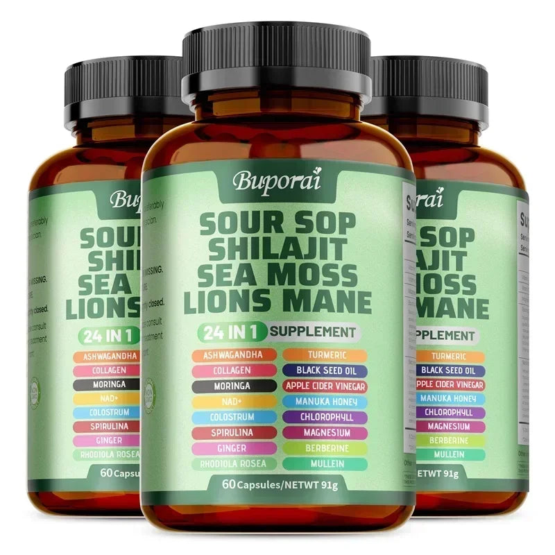 24-In-1 Soursop Supplement – Immunity, Skin & Digestion Dietary Supplement Qst 60 Capsule-3bottles