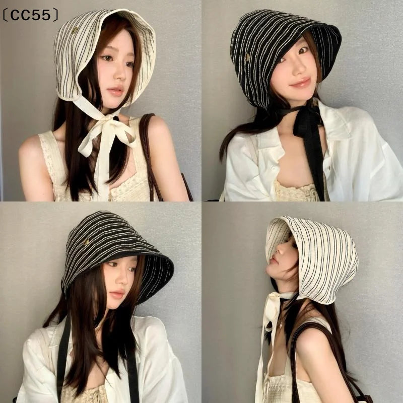 Women's Wide Brim Fisherman Hat – Foldable Striped Sun Hat Sun Hat Qst