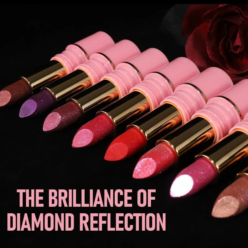 8-Color Glitter Lipstick – Waterproof Diamond Pearlescent Gloss Glitter Lip Gloss Qme
