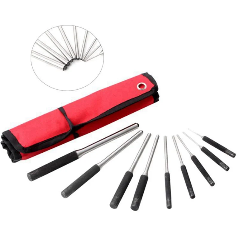 9-Piece Steel Multi-Size Round Head Pin Punch Impact Driver Set Pin Punch Set Qme