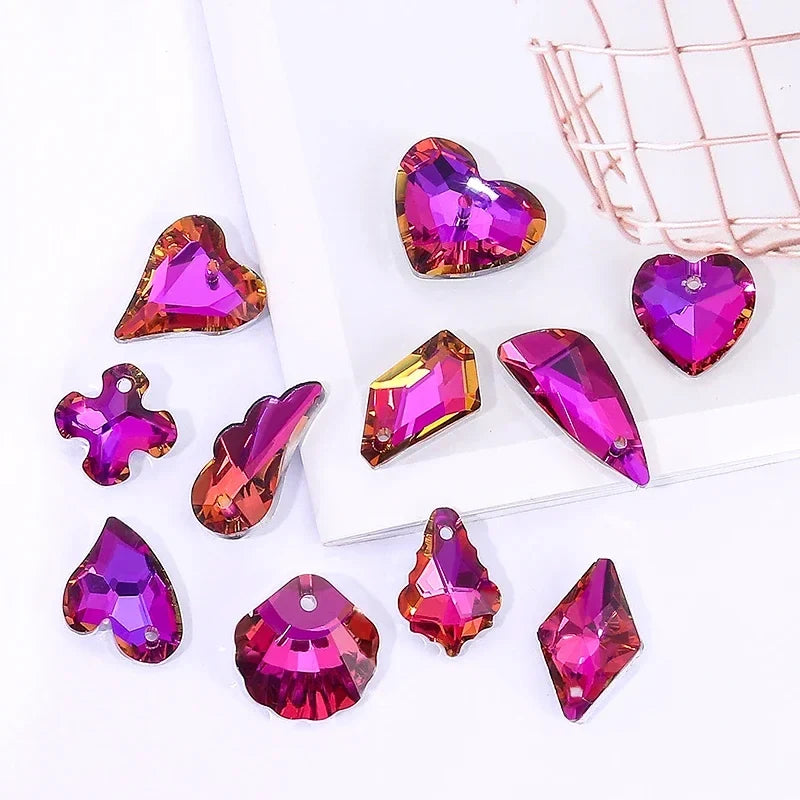 Crystal Glass Charm Pendants – Multi-Shape DIY Beads | 11 Colors Glass Charm Beads Qme
