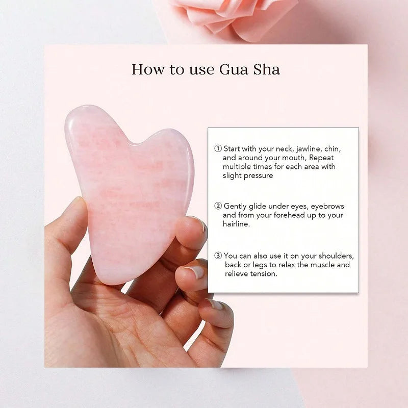Heart Gua Sha Rose Quartz & Jade Face Massage Tool Gua Sha Massage Tool Qme