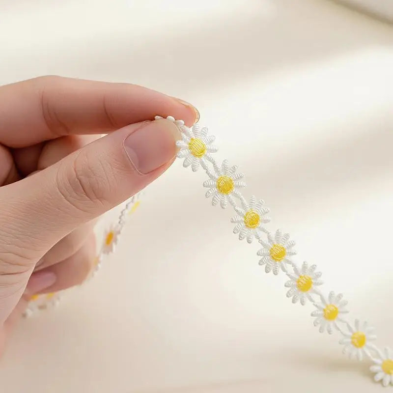 White Yellow Embroidered Lace Trim – Soft Polyester DIY Fabric Embroidered Lace Trim Qme 1 pcs