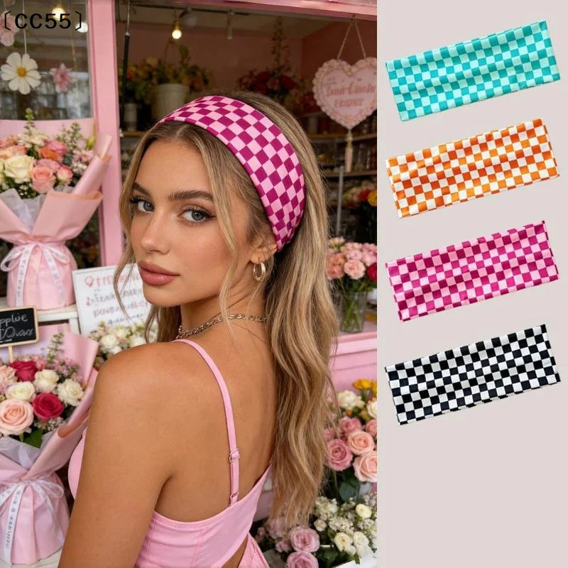 Checkerboard Elastic Headband – Yoga & Sports Hairband for Women Elastic Headband Qst