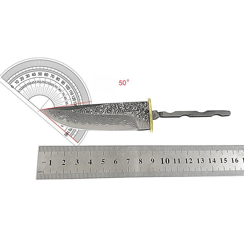 Damascus Steel Fixed Blade Knife Blank DIY Billet + Copper Sheet Knife Making Blank Qst