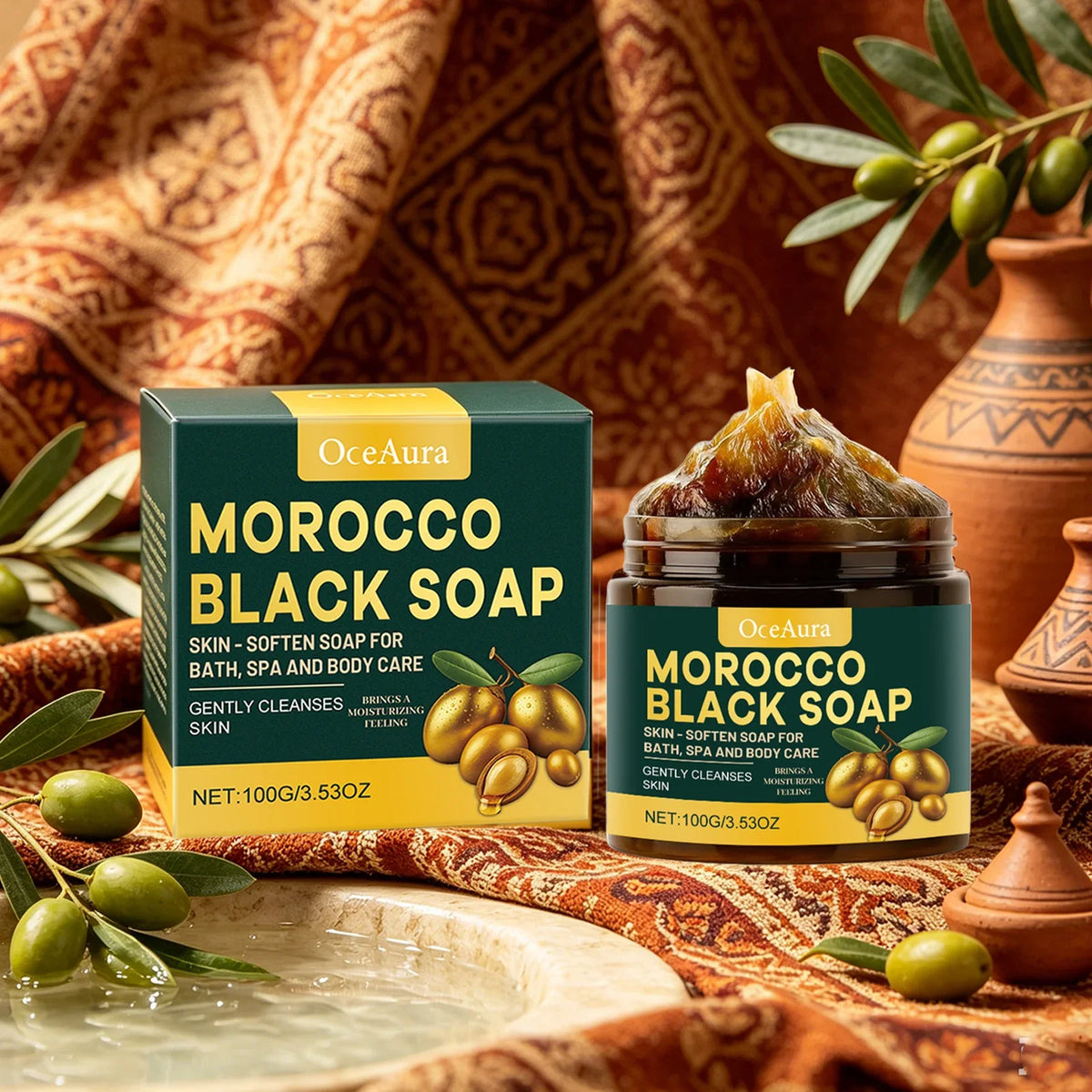 Oceaura Morocco Black Soap – Moisturizing Gentle Body Cleanser Moroccan Black Soap Qme