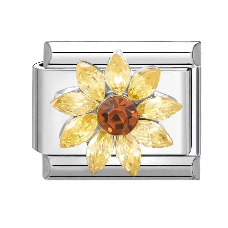 Zircon Bowknot Flower Italian Charm Links | Stainless Steel DIY Italian Charm Links Qme Style 1