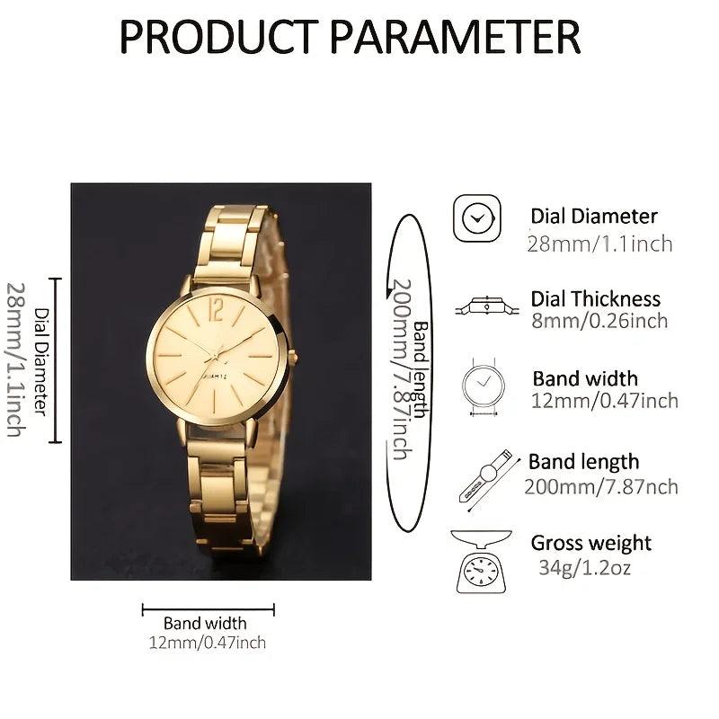 Women's Elegant Gold Quartz Watch & Jewelry Set | 6-Pcs Jewelry Gift Set Qme