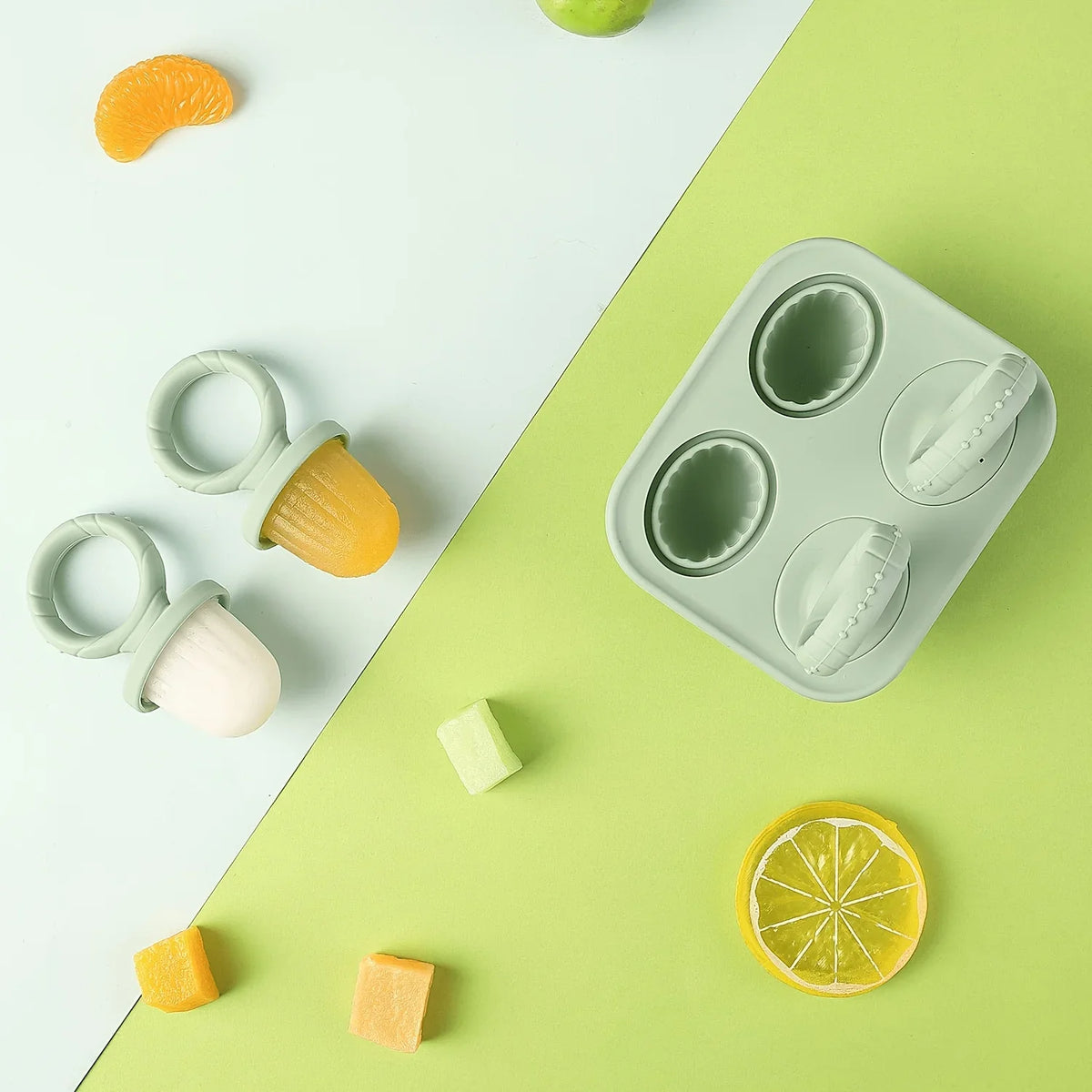 4-Piece Cube Silicone Popsicle Mold – Ice Cream Bar Set Silicone Popsicle Mold Qme