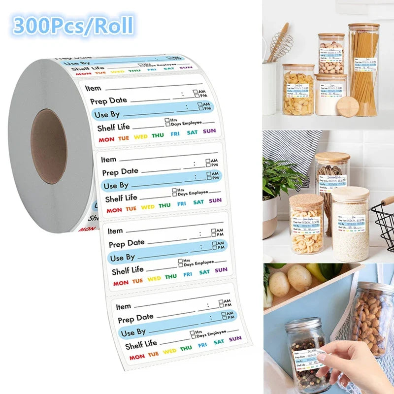300pc Roll Kitchen Date Food Labels – Self-Adhesive Stickers Food Date Labels Qme Default Title
