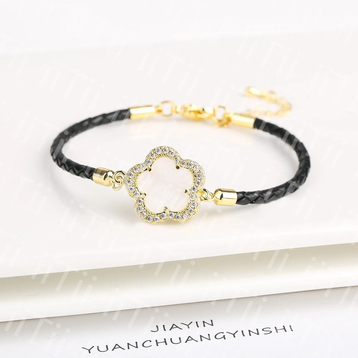 Zirconia Flower Leather Braided Bracelet for Women | 39 Colors