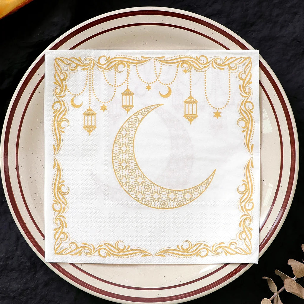 Ramadan Party Napkins – Yellow Moon & Lantern Design, 20 Pack Disposable Party Napkins Qme