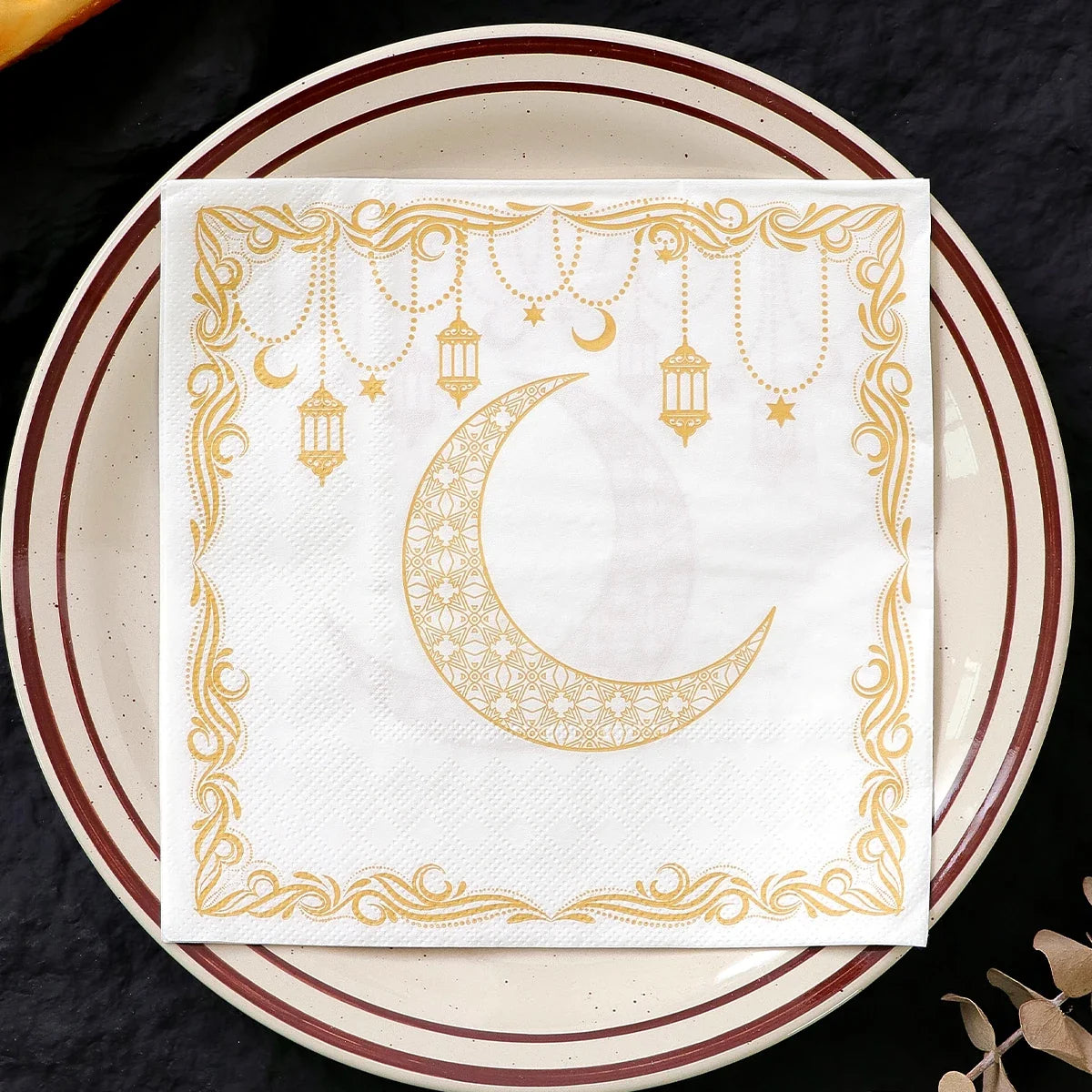 Ramadan Party Napkins – Yellow Moon & Lantern Design, 20 Pack Disposable Party Napkins Qme