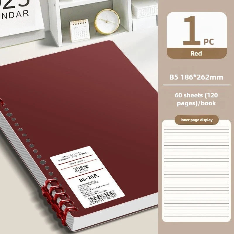 B5 Vintage Aesthetic Spiral Loose Leaf Notebook – 60 Sheets Spiral Loose Leaf Notebook Qme B5-Red
