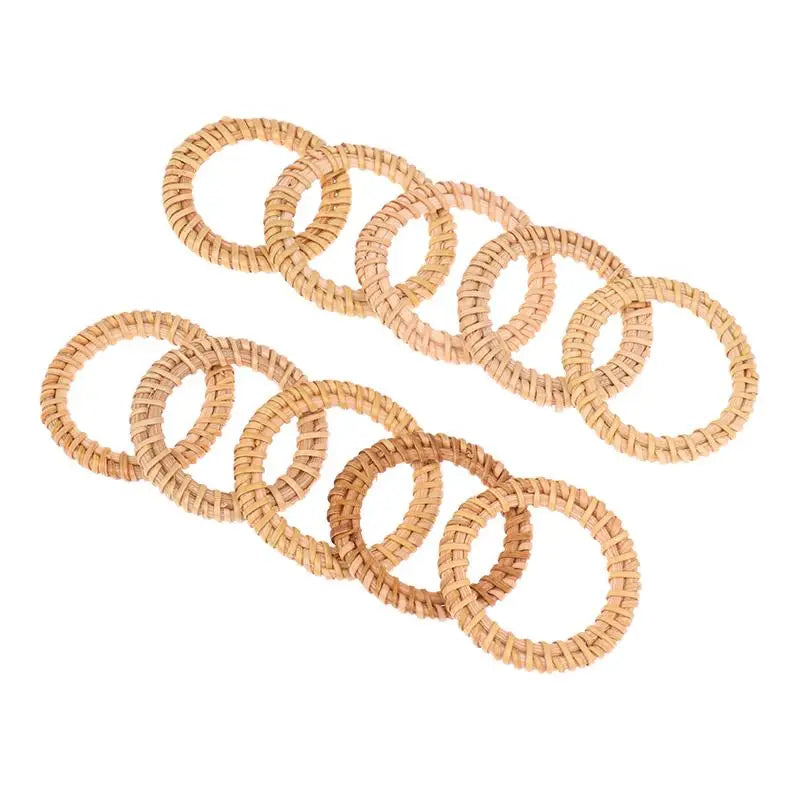 12pcs Bohemian Rattan Napkin Rings – Rustic Woven Holders Napkin Rings Qst 12pcs