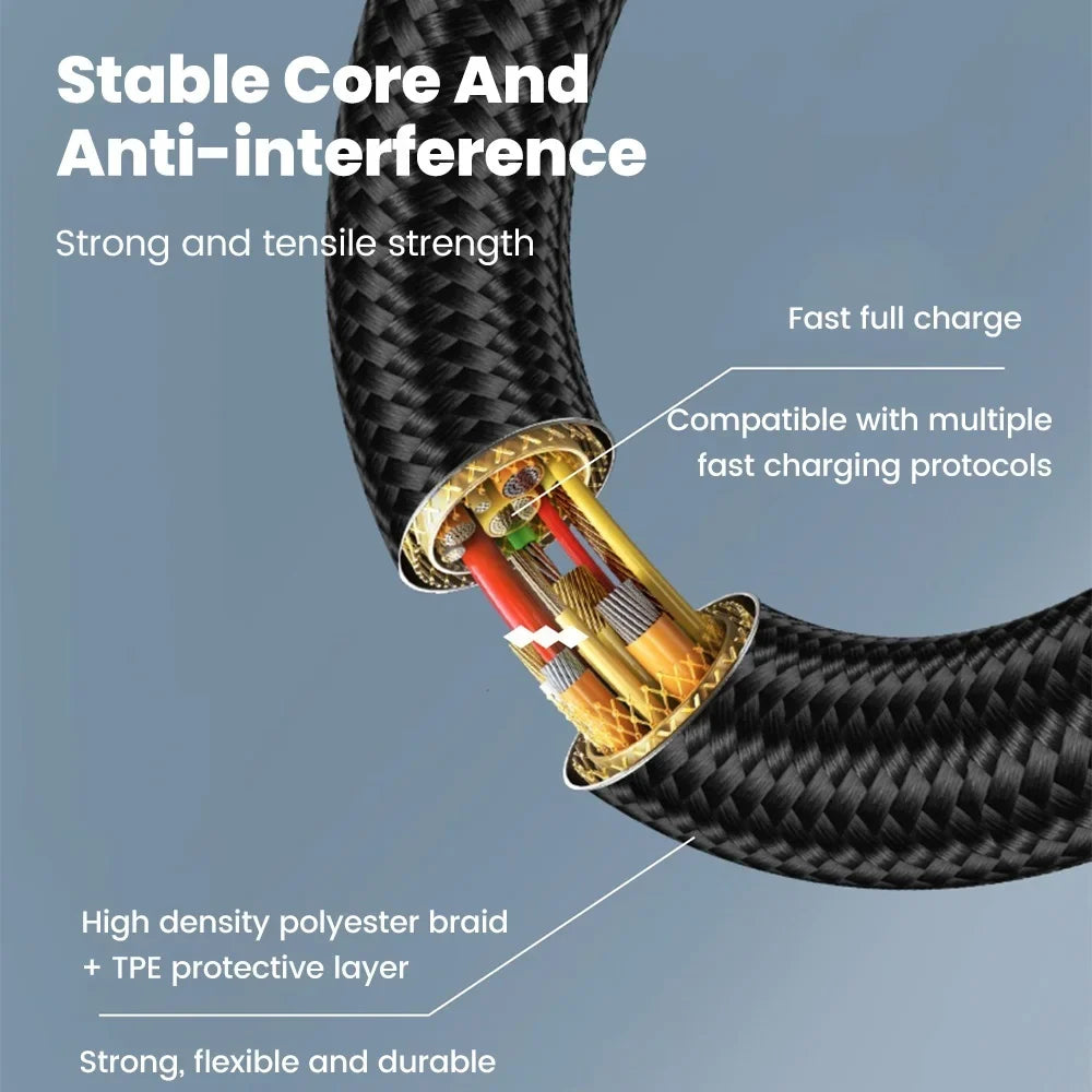 120W Double Elbow USB-C Fast Charging Cable – Nylon Braided USB-C Charging Cable Qme