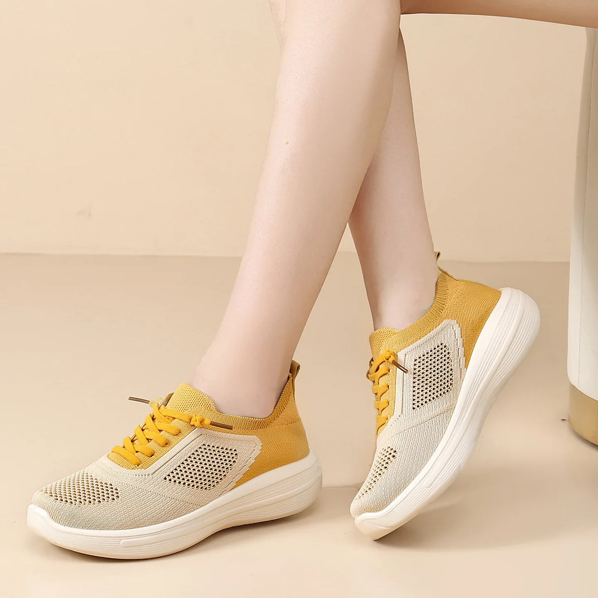 Women's Mesh Platform Sneakers – Breathable Hollow Casual Shoes Platform Sneakers Qst